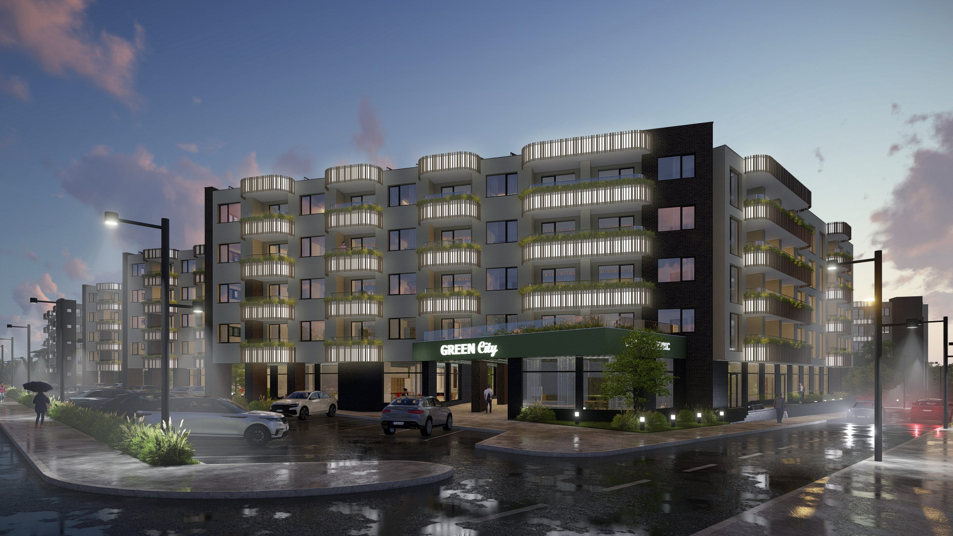 Комплексът Green City засиява вечерно време