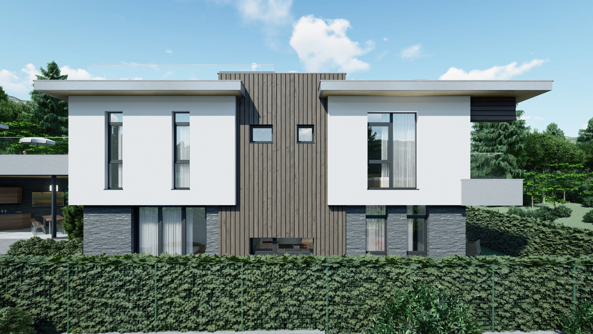 3D визуализация на LINK Houses, погледната от към вътрешен двор